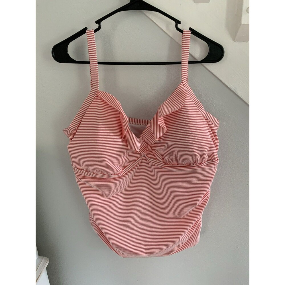 Lauren  Ralph Lauren Underwire Padded Ruffle Swim Tankini Top 16W  White Peach